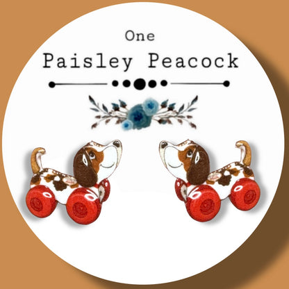 Toy Snoopy pull along stud earrings vintage inspired