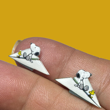 Snoopy inspired paper airplane stud earrings