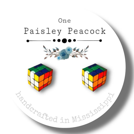 Stud Earrings-toy cube game