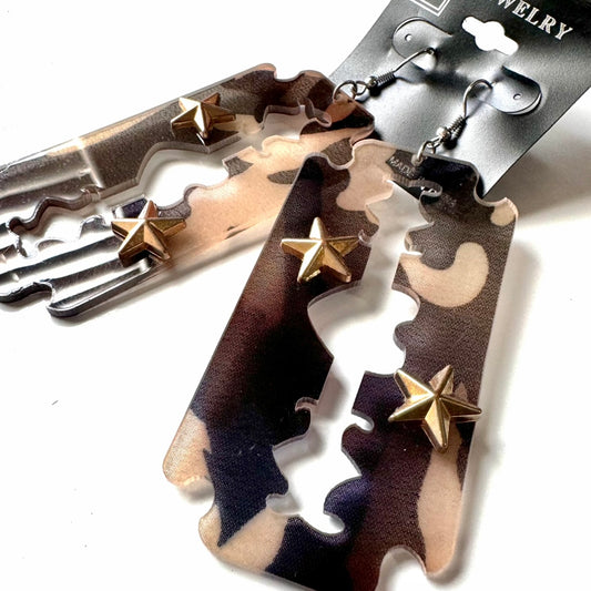 Dangle Earrings Camo Razorblade