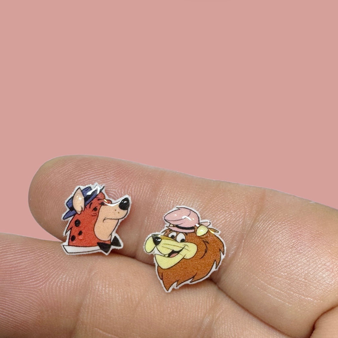 Lippy Lion and Hardy Har Har inspired handmade stud earrings