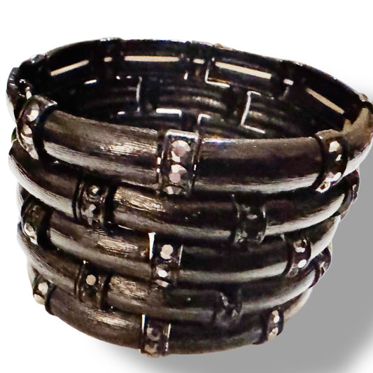 Black Metal Rhinestone Stretchy bracelet