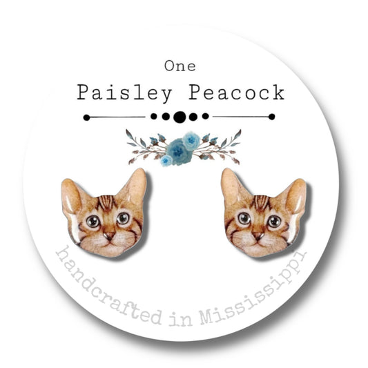 Cat Stud Earrings-tabby