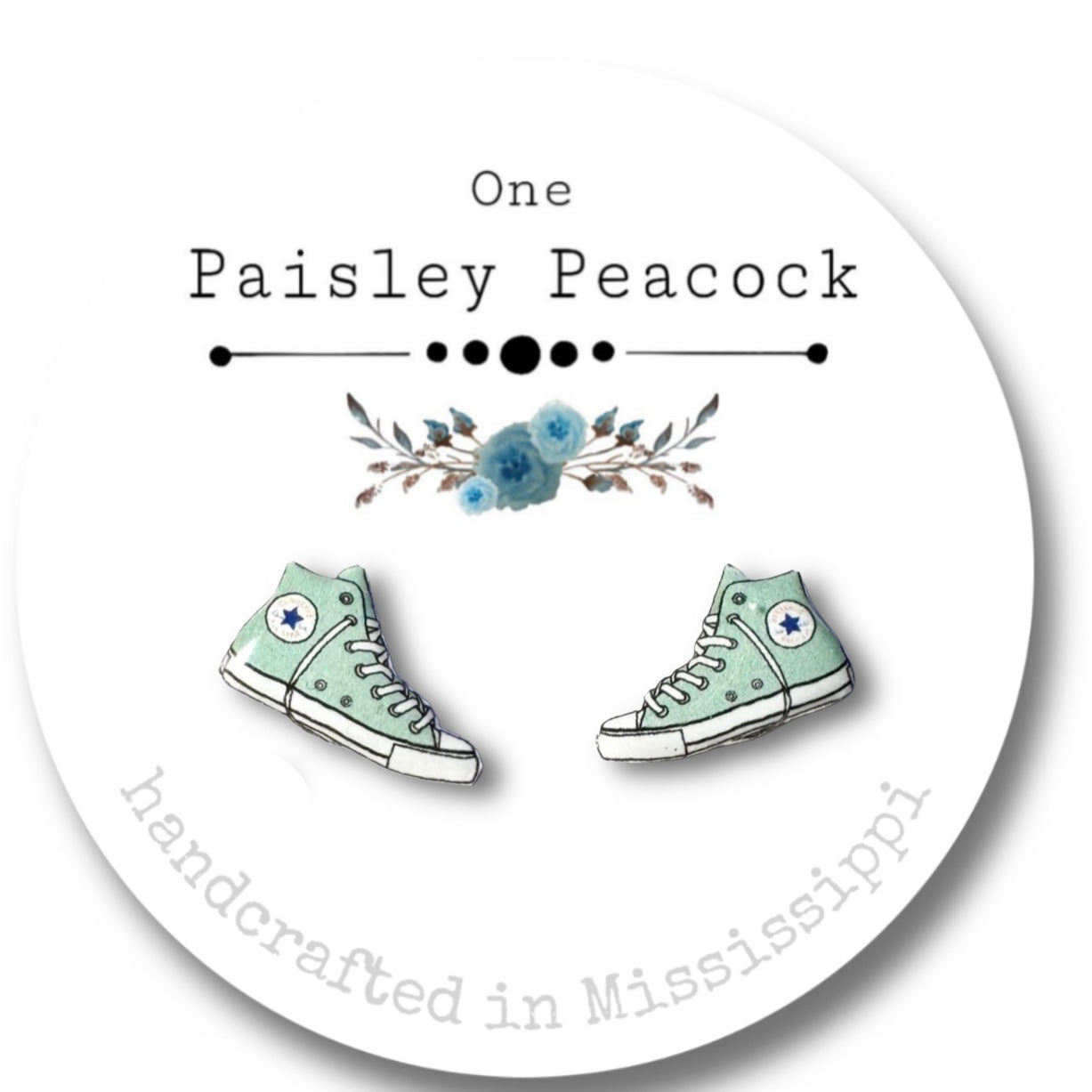 Stud Earrings-light green converse inspired