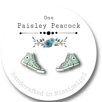 Stud Earrings-light green converse inspired
