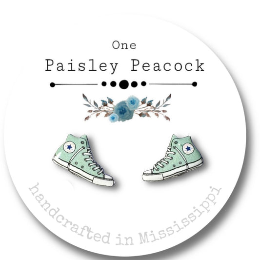 Stud Earrings-light green converse inspired