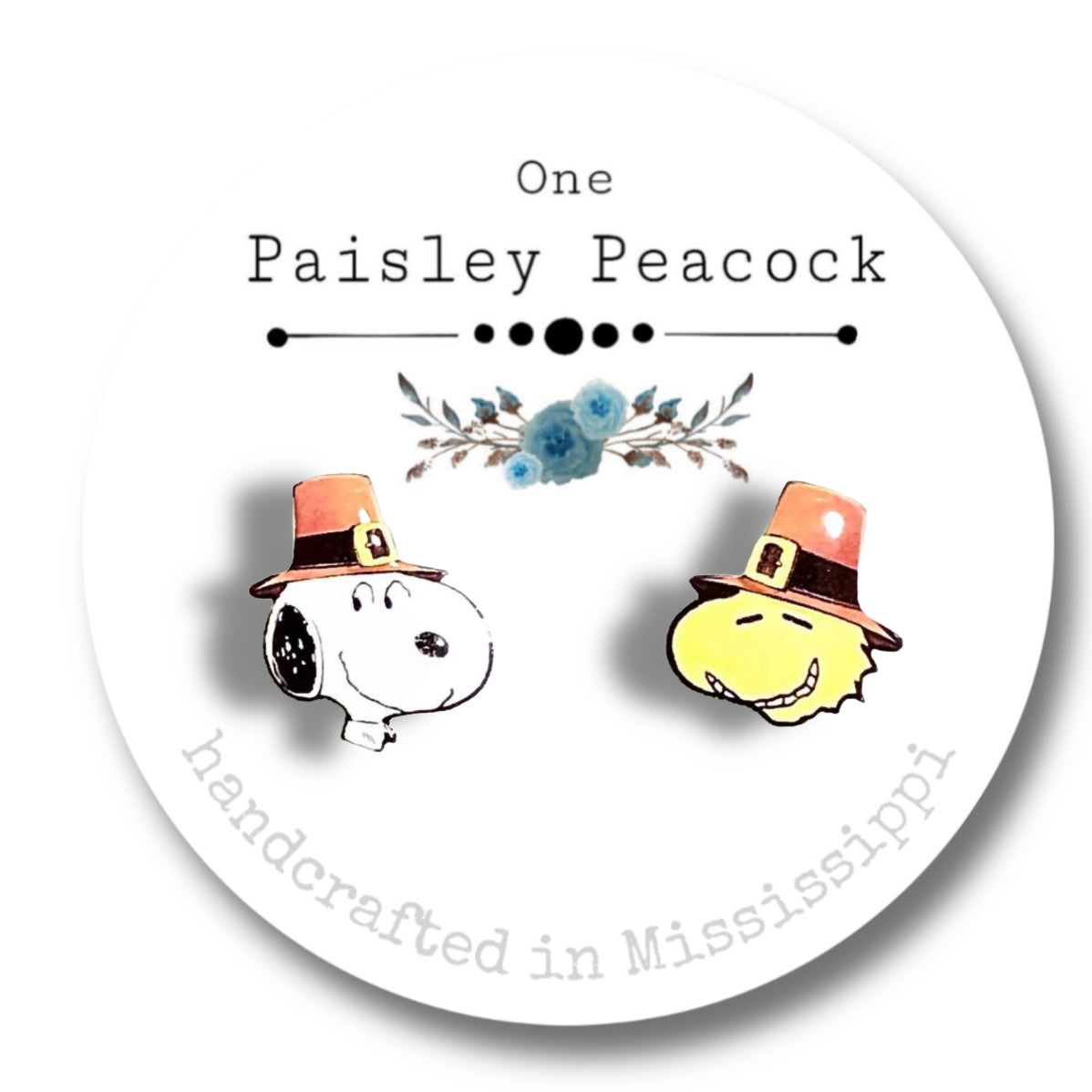 Stud earrings-snoopy Thanksgiving wood