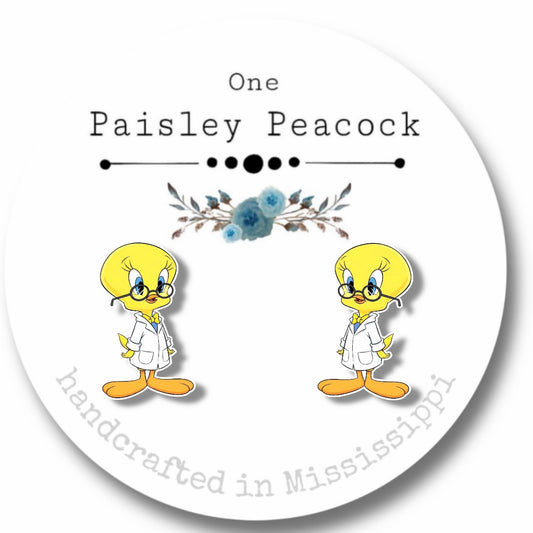 Stud earrings- Tweety Bird costume Scientist