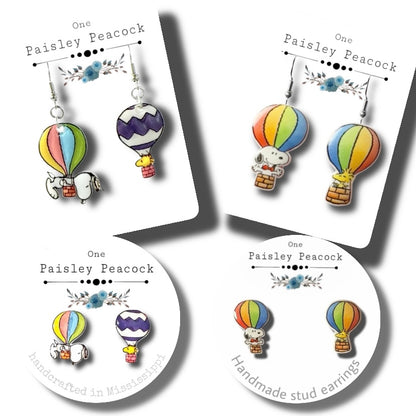 Snoopy hot air balloon earrings