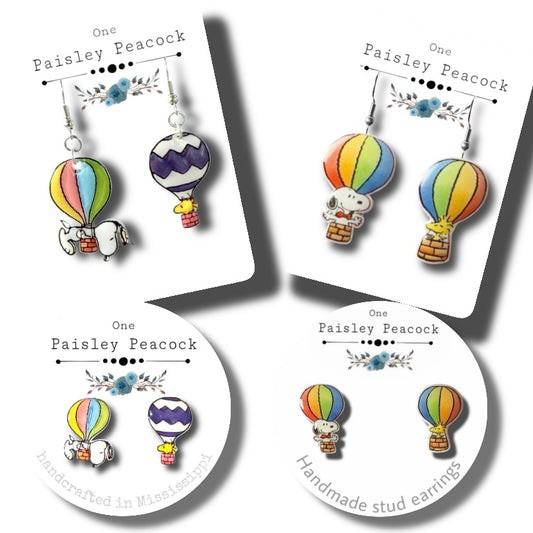 Snoopy hot air balloon earrings