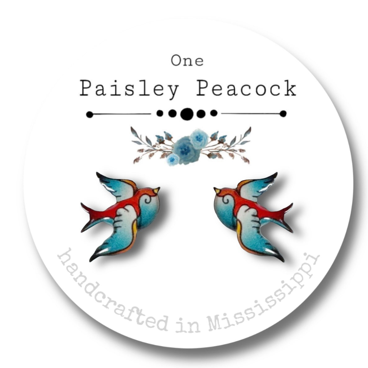 Bird earrings-swallow teal red
