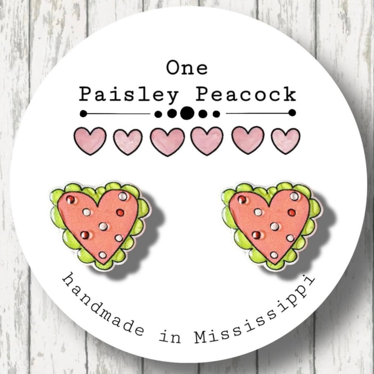 Valentines Day pink Green heart post earrings