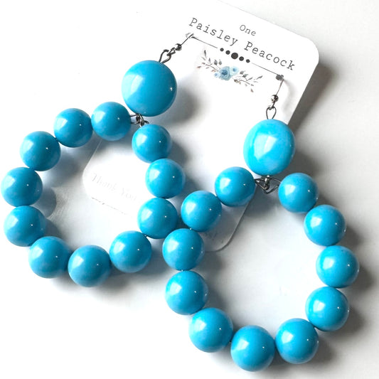Dangle Earrings blue beaded 3 inch