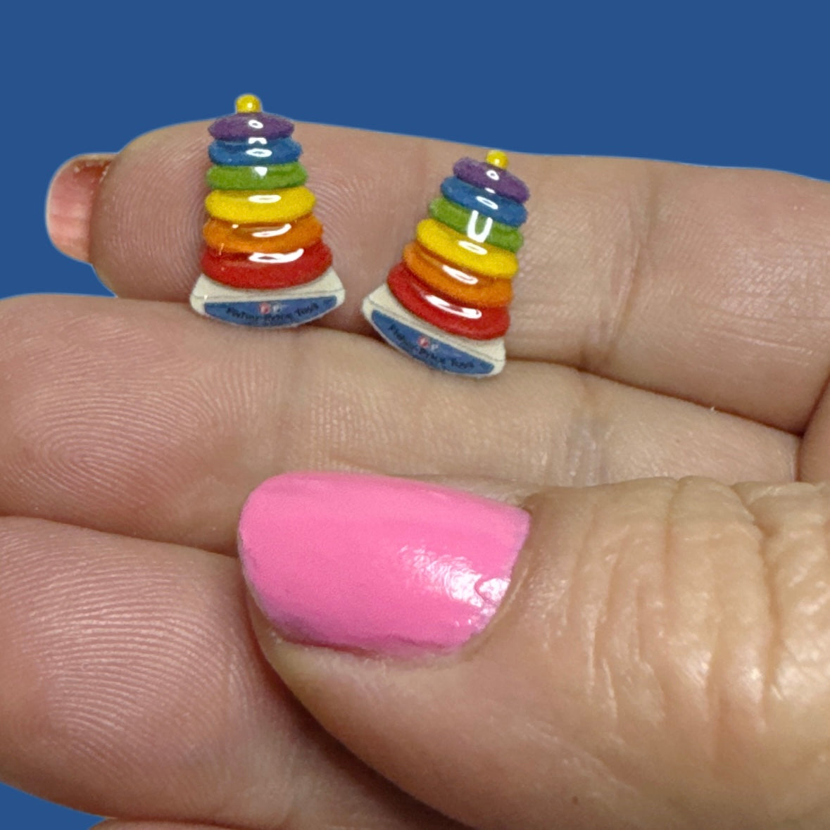 Toy Stack handmade stud earrings Fisher Price inspired