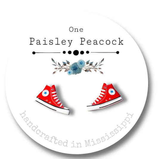 Stud Earrings-converse inspired red