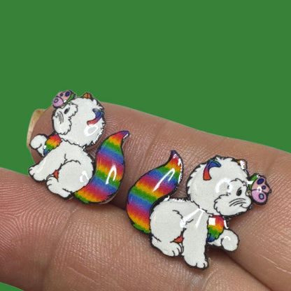 Kitty Brite handmade stud earrings Rainbow Brite inspired