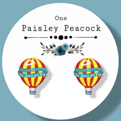 Hot Air Ballon Stud Earrings Oh the Places You’ll Go inspired