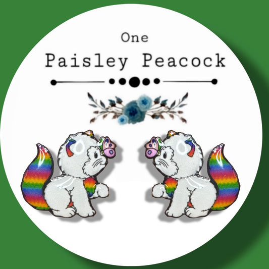 Kitty Brite handmade stud earrings Rainbow Brite inspired