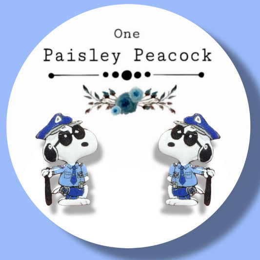 Snoopy inspired handmade policeman stud earrings billy club