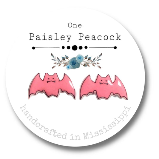 Stud earrings- pink bat