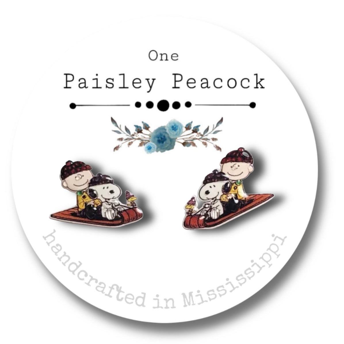 Stud earrings-snoopy sled