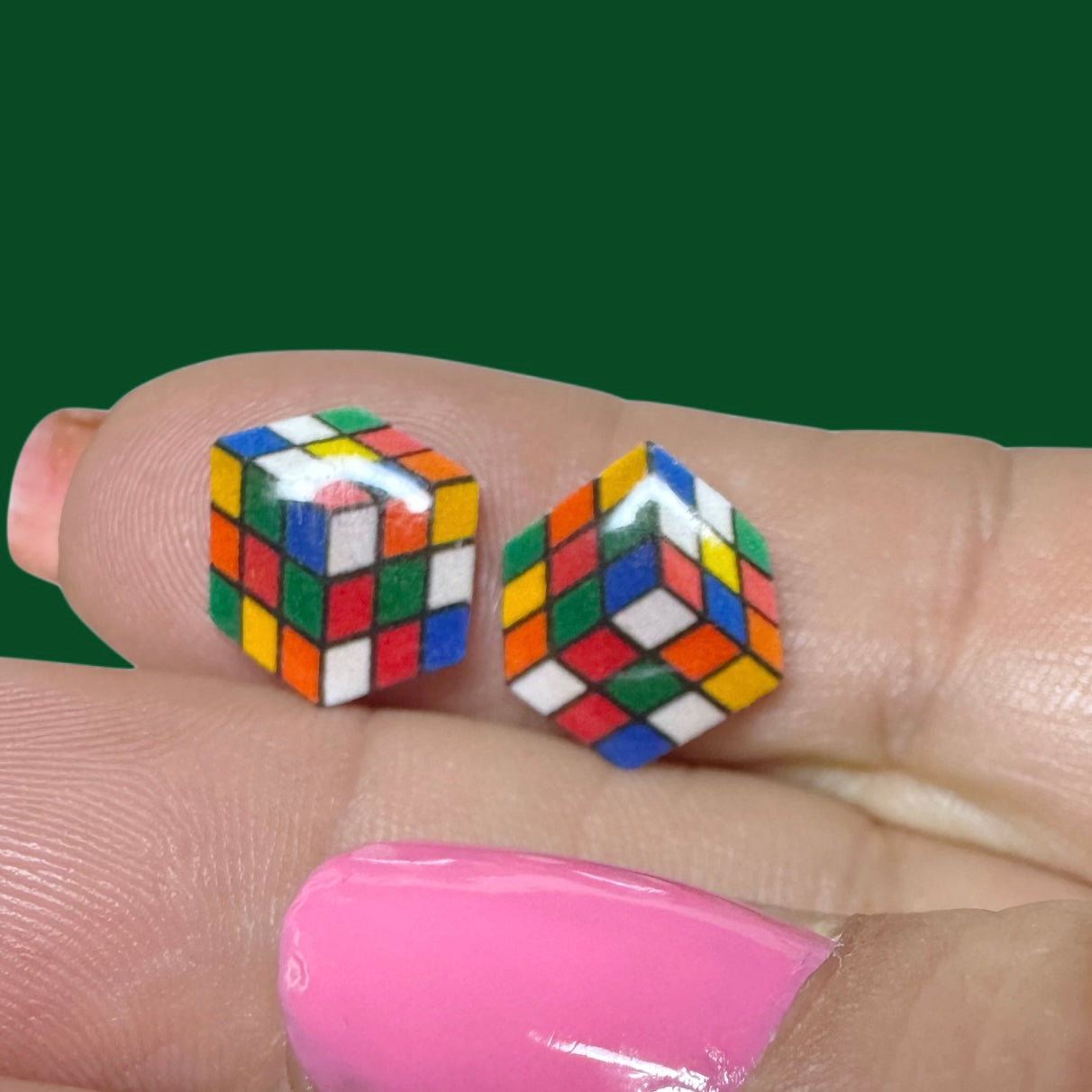 Rubik’s cube inspired handmade stud earrings