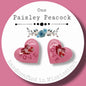 Valentines Day pink Love Heart vintage card post earrings