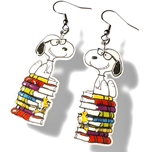 Dangle Earrings-snoopy books