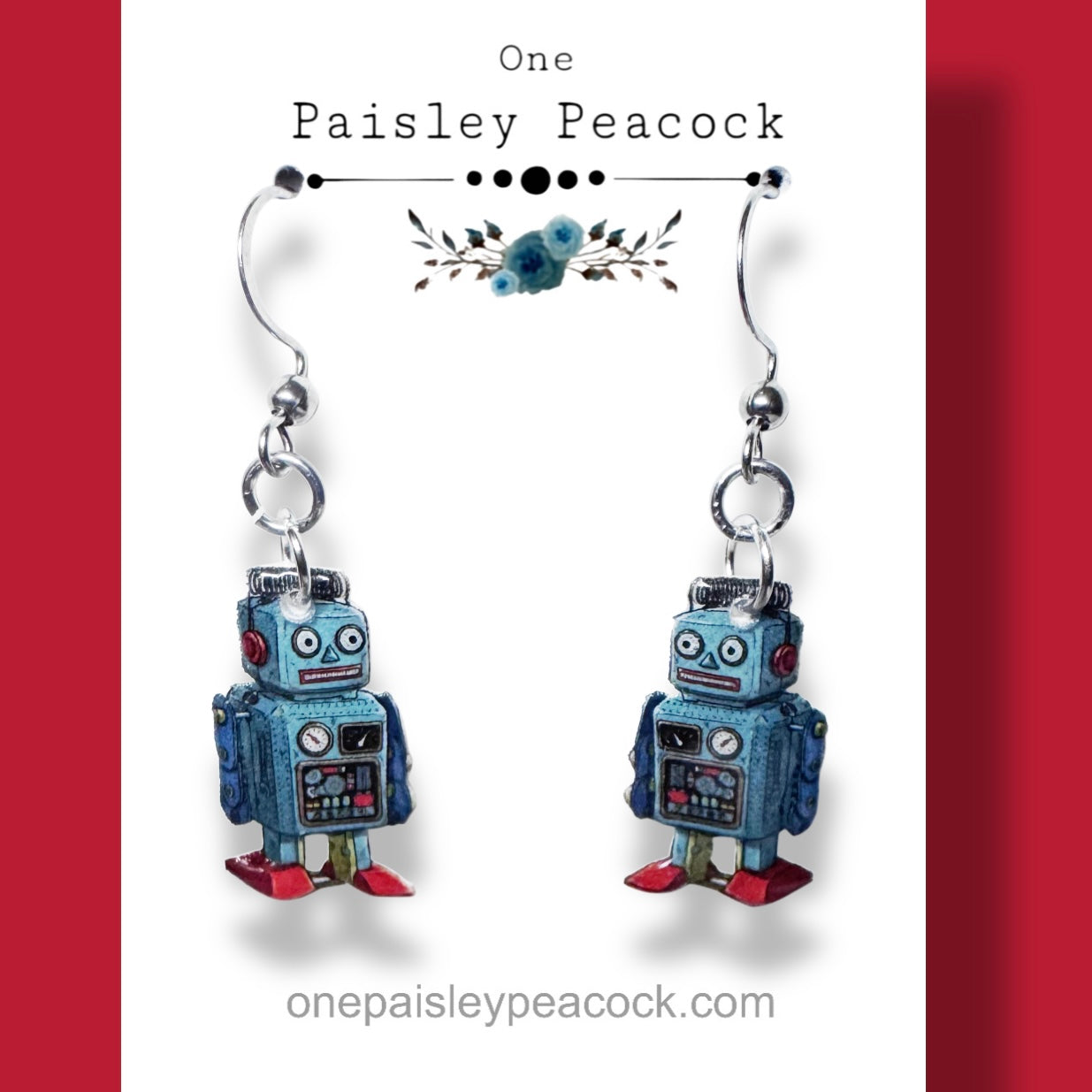 Vintage Toy Robot inspired dangle earrings