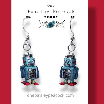 Vintage Toy Robot inspired dangle earrings