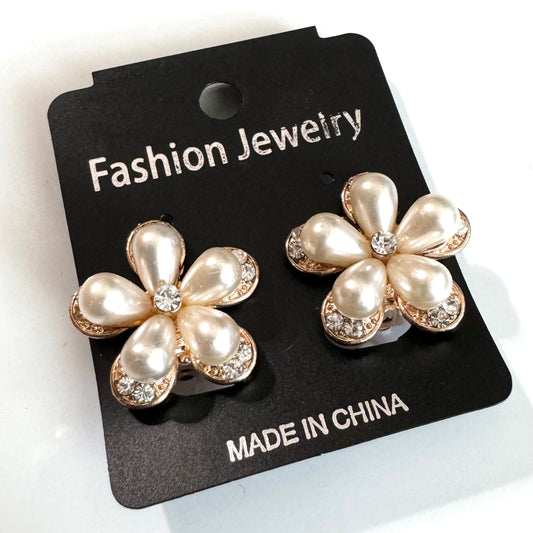 Clip on- pearls and rhinestones