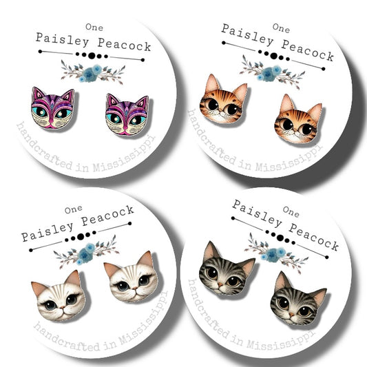 Whimsical cat stud earrings