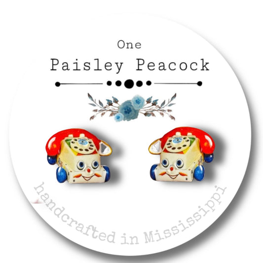 Stud Earrings-toy telephone Fischer price inspired