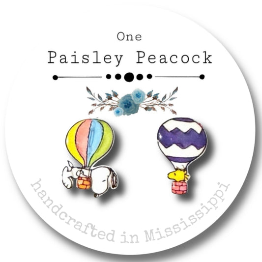 Stud earrings-snoopy-hot air balloons