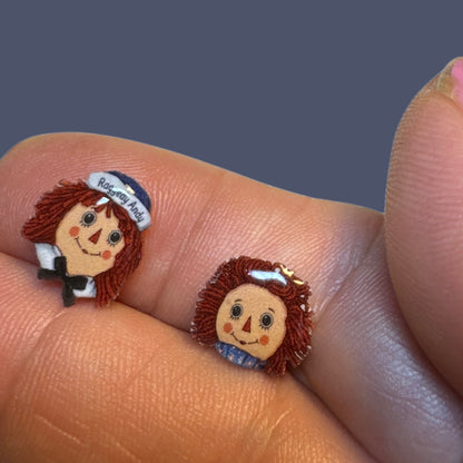 Raggedy Ann and Andy inspired stud earrings