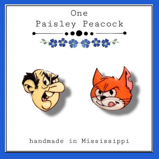 Gargamel and Azrael stud earrings Smurfs inspired