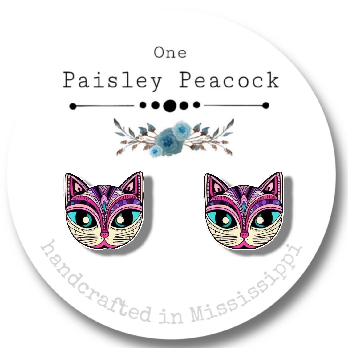 Whimsical cat stud earrings