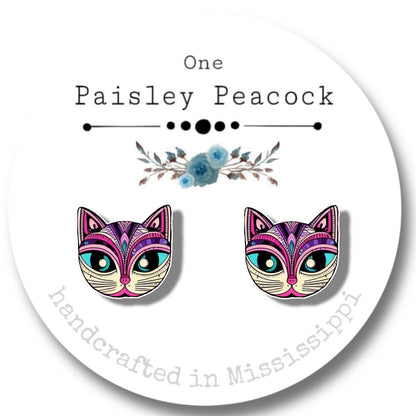 Whimsical cat stud earrings