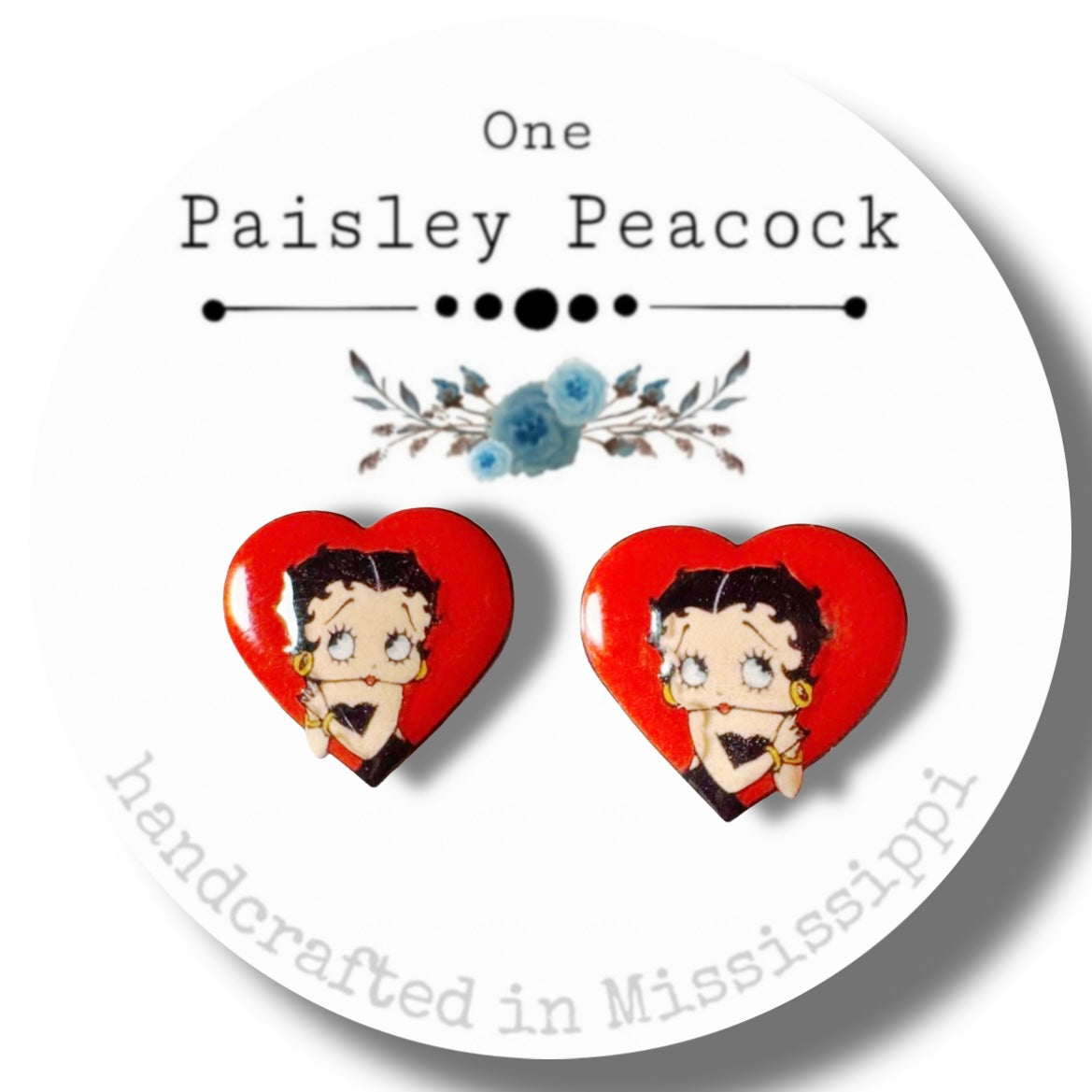 Valentines Day Red Heart Betty Boop inspired post earrings