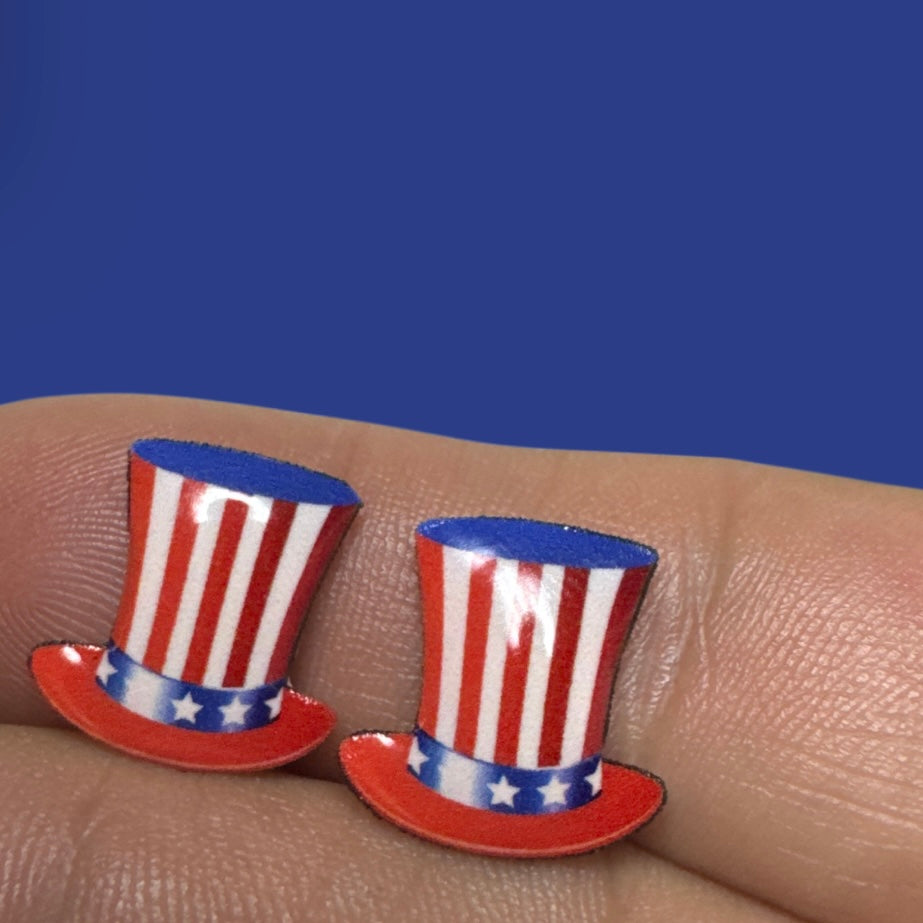 Independence Day stud earrings top hat 4th of July