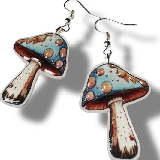 Dangle Earrings-blue mushroom