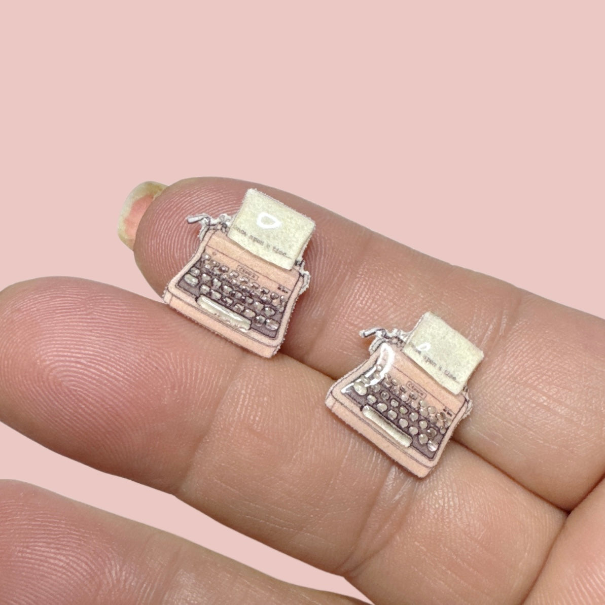Pink Typewriter stud earrings