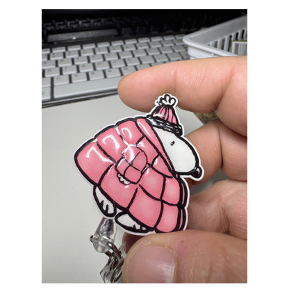 Snoopy Pink Puffer Badge Reel Inspired Handmade