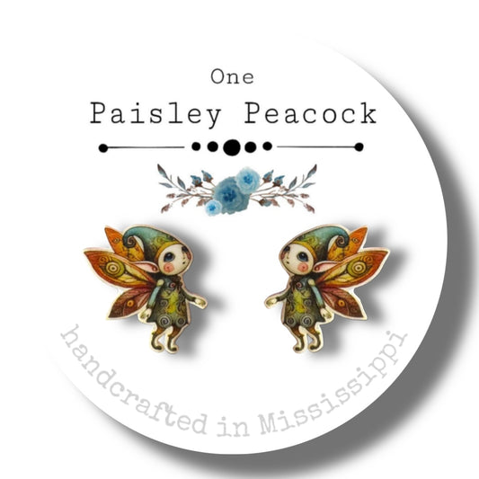 Stud Earrings-woodland fairy