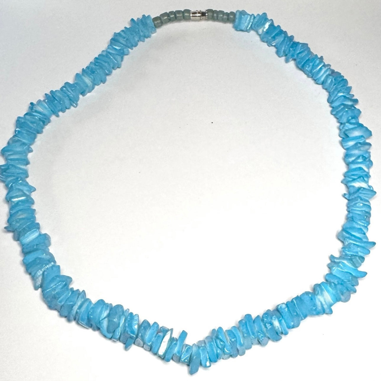 18 inch Puka Shell Necklace turquoise blue