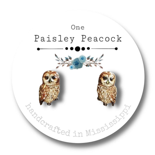 Bird earrings-brown owl