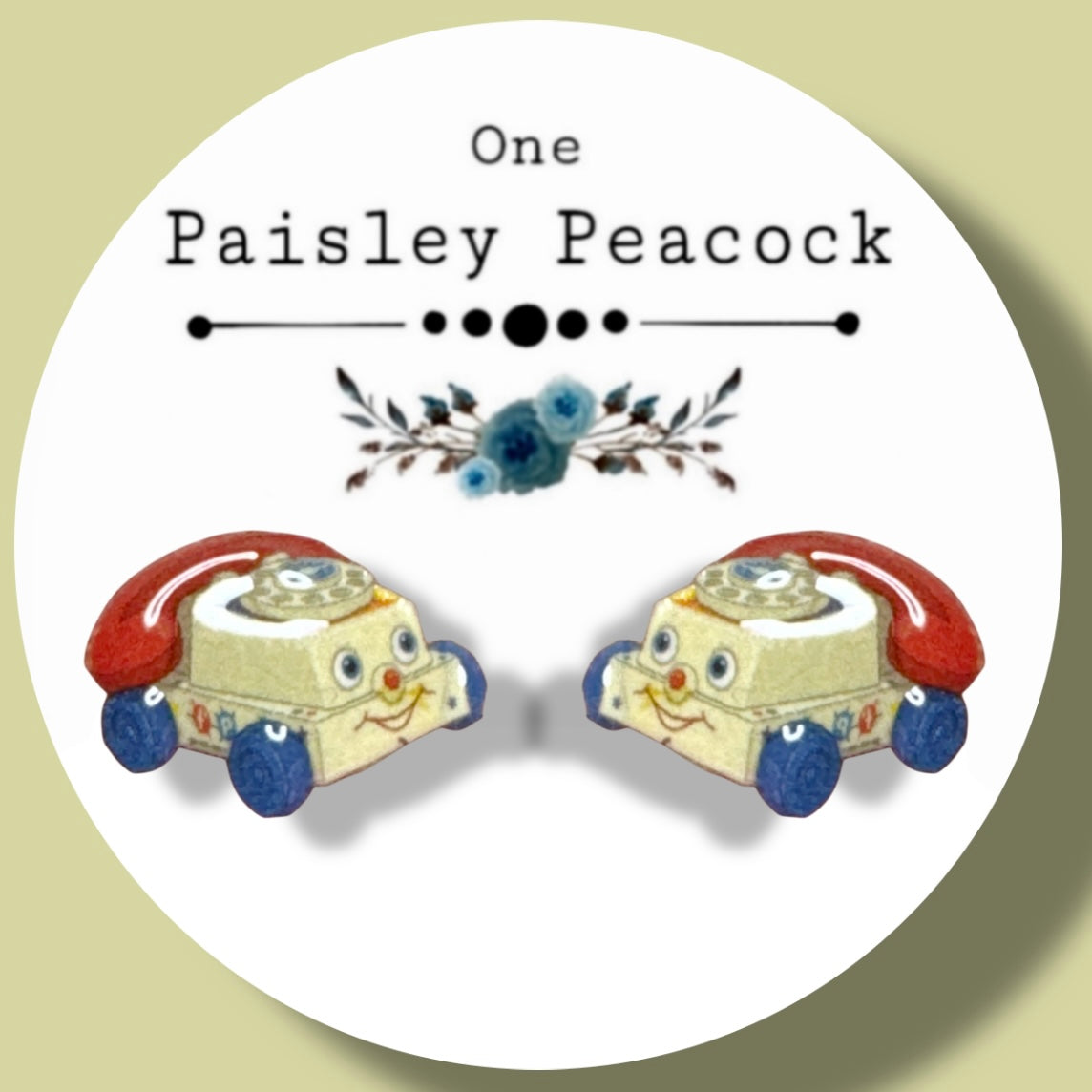 Toy Chatter Box stud earrings handmade Fisher Price inspired