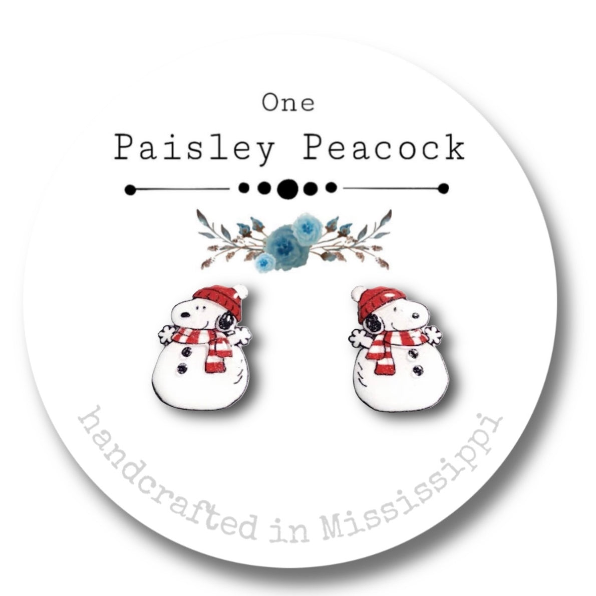 Stud earrings- snoopy snowman