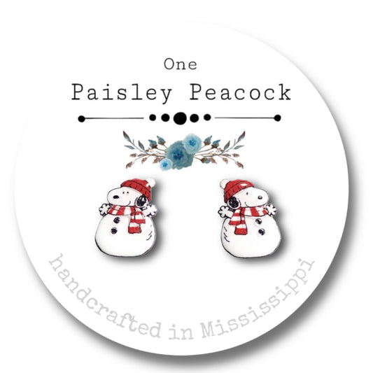 Stud earrings- snoopy snowman