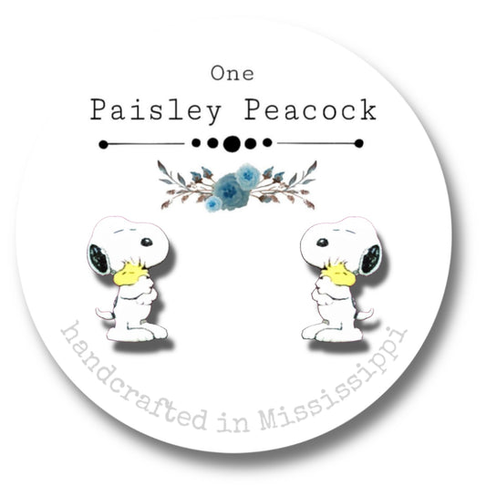 Stud earrings-snoopy and Woodstock hug